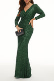 Plataz Elegant Solid Sequins V Neck Evening Dress HZ1007