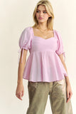 Plataz & Dani Solid Elastic Peplum Puffed Sleeves Blouse DJPT