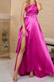 Plataz Solid Slit Oblique Collar Evening Dress HZ1007