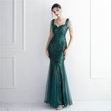 Plataz Mesh Craft Beaded Party Dress Long Cocktail Slim Fit Evening Dress Elegant HZ1007