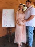 Plataz Light Pink Polka Dot Bow Ruffle Falbala Tie-Shoulder A-line Tulle Princess Dress Maxi Dress Maternity