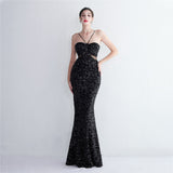 Plataz Sequin Suspender Party Sequined Dress Long Banquet Slim Fit Evening Dress HZ1007