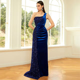 Plataz Sexy Long Sequined Sleeveless Diagonal Collar Backless Cocktail Evening Dress Bridesmaid Dress HZ1007