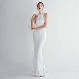 Plataz Craft Beading Cocktail Evening Dress Elegant Long Halter Slim Fit HZ1007