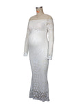 Plataz White Lace Sequin Off Shoulder Mermaid Bodycon Wedding Gown Baby Shower Elegant Foamal Maternity Photoshoot Maxi Dress Maternity