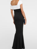 Plataz Sleeves Skinny Contrast Color Split-Joint One-Shoulder Evening Dresses Maxi HZ1007