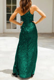 Plataz Formal Solid Sequins Slit Oblique Collar Evening Dress HZ1007