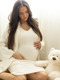 Plataz White Knitting V-Neck Bodycon Two Pieces Cardigan Elegant Baby Shower Maternity Maxi Sweater Dress Maternity