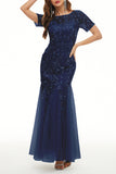 Plataz Elegant Patchwork Sequins O Neck Evening Dress HZ1007