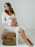 Plataz Ivory Sheer Ruffle Cut Out Crop Slit Falbala Deep V-neck Mermaid Elegant Maternity Photoshoot Maxi Dress Maternity