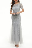 Plataz Elegant Patchwork Sequins O Neck Evening Dress HZ1007