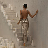 Plataz Coated Fabric Spring Summer Women Clothing off Neck Sexy Backless Slim Fit Evening HZ1007