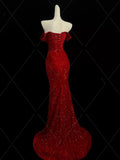 Plataz Mermaid Sweetheart Red Slit Sequin Long Evening Gowns Prom Dress SD2766 HZ0628