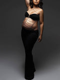 Plataz Black Cut Out Chain Halter Neck Bodycon Photoshoot Elegant Maternity Maxi Dress Maternity