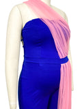 Plataz Blue&Pink Tulle Irregular Bandeau Grenadine Off Shoulder Backless Sleeveless Gender Reveal Baby Shower Maternity Jumpsuit Maternity