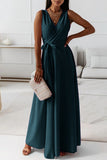 Plataz Elegant Solid With Belt V Neck Evening Dress HZ1007