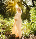 Plataz Ruffle High Waist Falbala Boho Flowy Long Sleeve Plus Size Baby Shower Maternity Photoshoot Midi Dress Maternity
