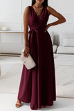Plataz Elegant Solid With Belt V Neck Evening Dress HZ1007