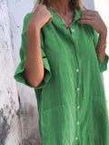 Plataz Size Casual Linen Button-Down Shirt Dress Plus Size DJPT