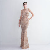 Plataz Sequin Suspender Party Sequined Dress Long Banquet Slim Fit Evening Dress HZ1007