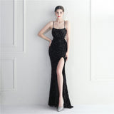 Plataz Bottom Sequin Halter Spaghetti Straps Nightclub Dress Long Fish Tail Evening HZ1007