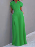 Plataz Sleeves Solid Color Split-Joint V-Neck Evening Dresses Maxi HZ1007