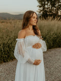 Plataz Off Shoulder Tulle Polka Dot Elegant Photoshoot Baby Shower Maternity Maxi Dress Maternity