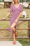 Plataz Striped V-Neck Midi T-Shirt Dress DJPT