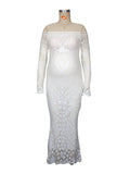Plataz White Lace Sequin Off Shoulder Mermaid Bodycon Wedding Gown Baby Shower Elegant Foamal Maternity Photoshoot Maxi Dress Maternity