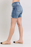 Plataz Blue Button Fly Mid Length Denim Shorts W/ Destroy DJPT