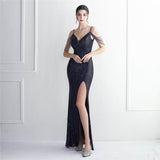 Plataz Beading Sling Party Sequined Dress Long Banquet Slim Fit Evening Dress HZ1007