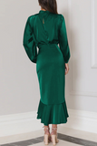 Plataz Solid Flounce Fold Turtleneck Evening Dress HZ1007