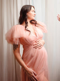 Plataz Pink Boho Elegant Ruffle Photoshoot Maternity Dress Maternity