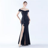 Plataz Satin Off Shoulder Long Evening Dress ¨C Elegant & HZ1007