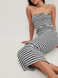 Plataz Back Striped Strapless Bodycon Midi Dress DJPT