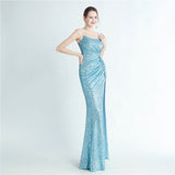 Plataz Density Sequin Pleated Side Slit Sling Long Evening HZ1007
