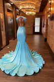 Vintage Glittering Beaded Prom Dress Sky Blue Evening Gown Mermaid Party Dress Long Formal Dress HZ1024
