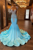 Vintage Glittering Beaded Prom Dress Sky Blue Evening Gown Mermaid Party Dress Long Formal Dress HZ1024
