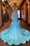 Vintage Glittering Beaded Prom Dress Sky Blue Evening Gown Mermaid Party Dress Long Formal Dress HZ1024