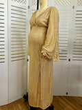 Plataz Golden Sparkly Sequin Side Slit Flare Sleeve Elegant Evening Gown Boho Maternity Photoshoot Baby Shower Party Maxi Dress Maternity