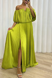 Plataz Formal Solid Slit Fold Off the Shoulder Evening Dress HZ1007
