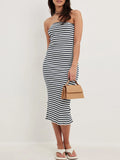 Plataz Back Striped Strapless Bodycon Midi Dress DJPT