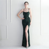 Plataz Bottom Sequin Halter Spaghetti Straps Nightclub Dress Long Fish Tail Evening HZ1007