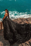 Gorgeous Black Strapless Prom Dress Tulle Evening Gown Party Dress Trailing Long Formal Dress HZ1024