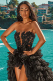 Gorgeous Black Strapless Prom Dress Tulle Evening Gown Party Dress Trailing Long Formal Dress HZ1024