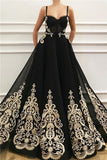 Plataz Long A-line Sweetheart Tulle Black Prom Dress with HZ1007