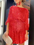 Plataz Sequin Sparkly Long Sleeve Belt Round Neck Photoshoot Formal Babyshower Maternity Mini Dress Maternity
