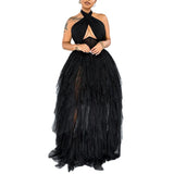 Plataz Size Wedding Women Dress Evening Dress Pink Halter Dress Large Swing Tulle HZ1007