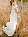 Plataz Off-shoulder Grenadine Cross Chest Maternity Dresses For Photoshoot Maxi Dress Maternity