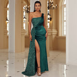 Plataz Sexy Long Sequined Sleeveless Diagonal Collar Backless Cocktail Evening Dress Bridesmaid Dress HZ1007
